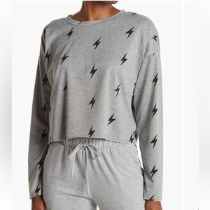 Worn 1X, socialite, women’s LS, lightweight, cropped top, lightning print